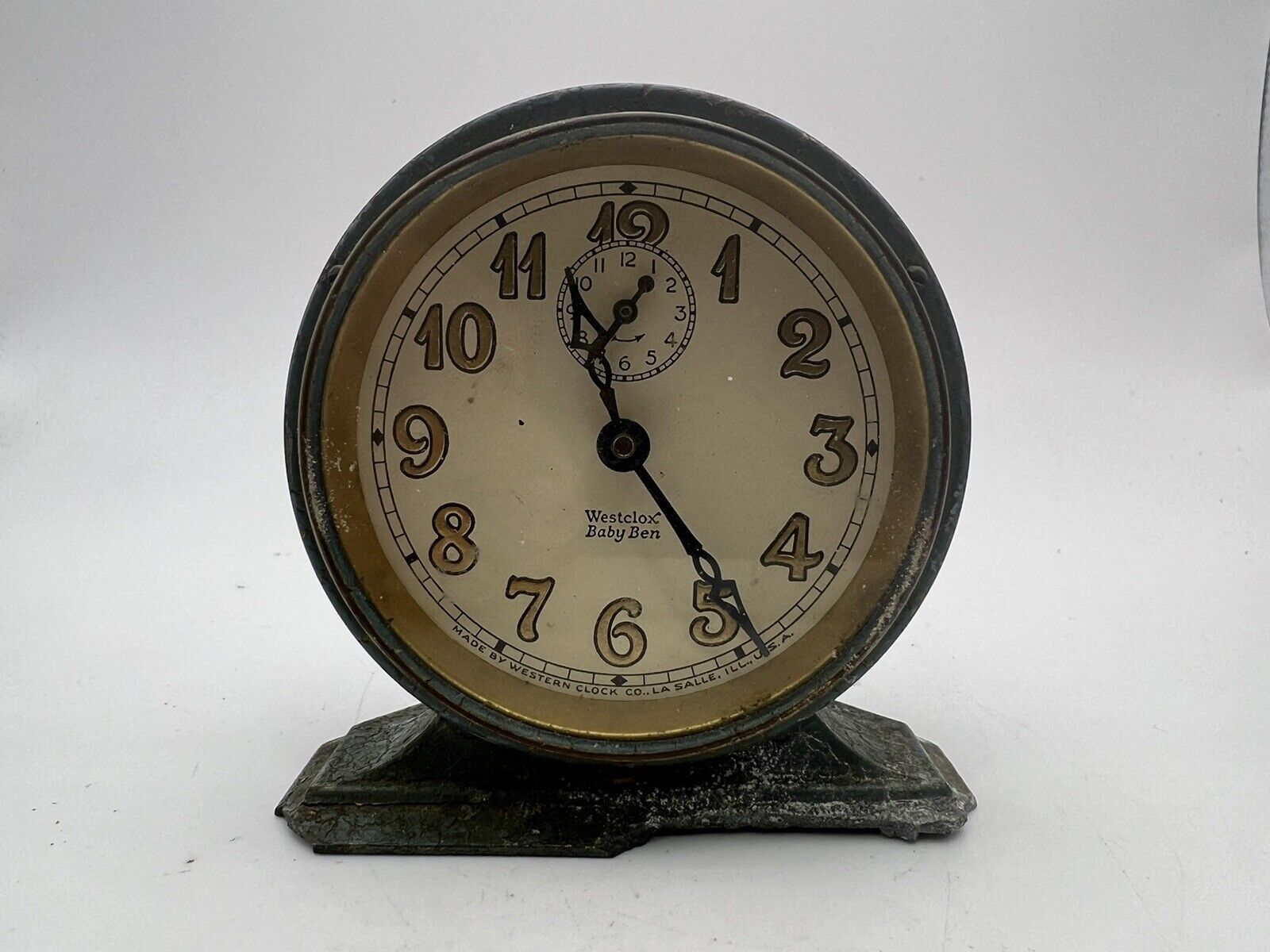 Antique 1927 Blue/Green Westclox Baby Ben Alarm Clock