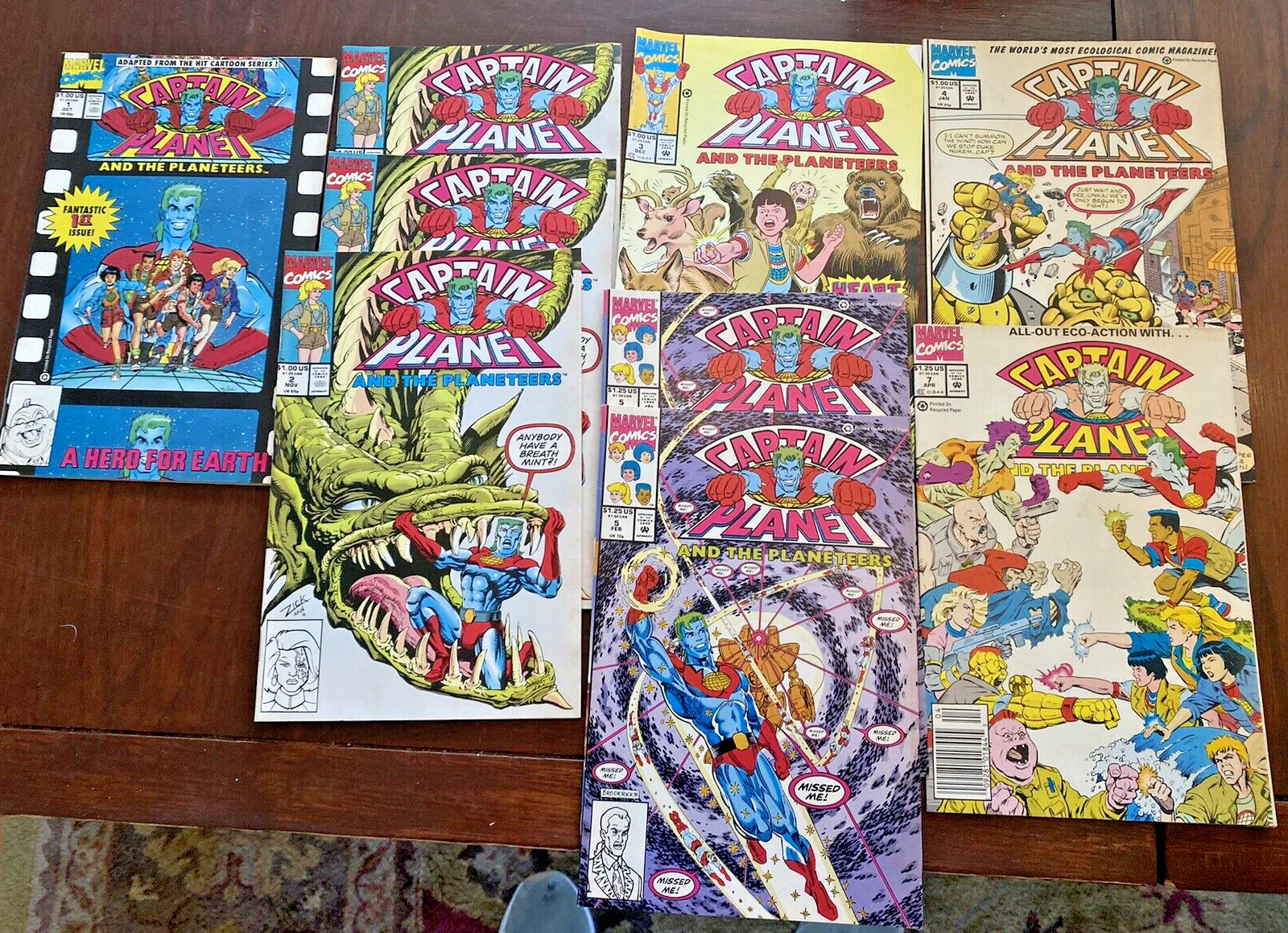 Lot of 9 Captain Planet and the Planeteers Comic Books #1-5 &7 w duplicate(#2+5)