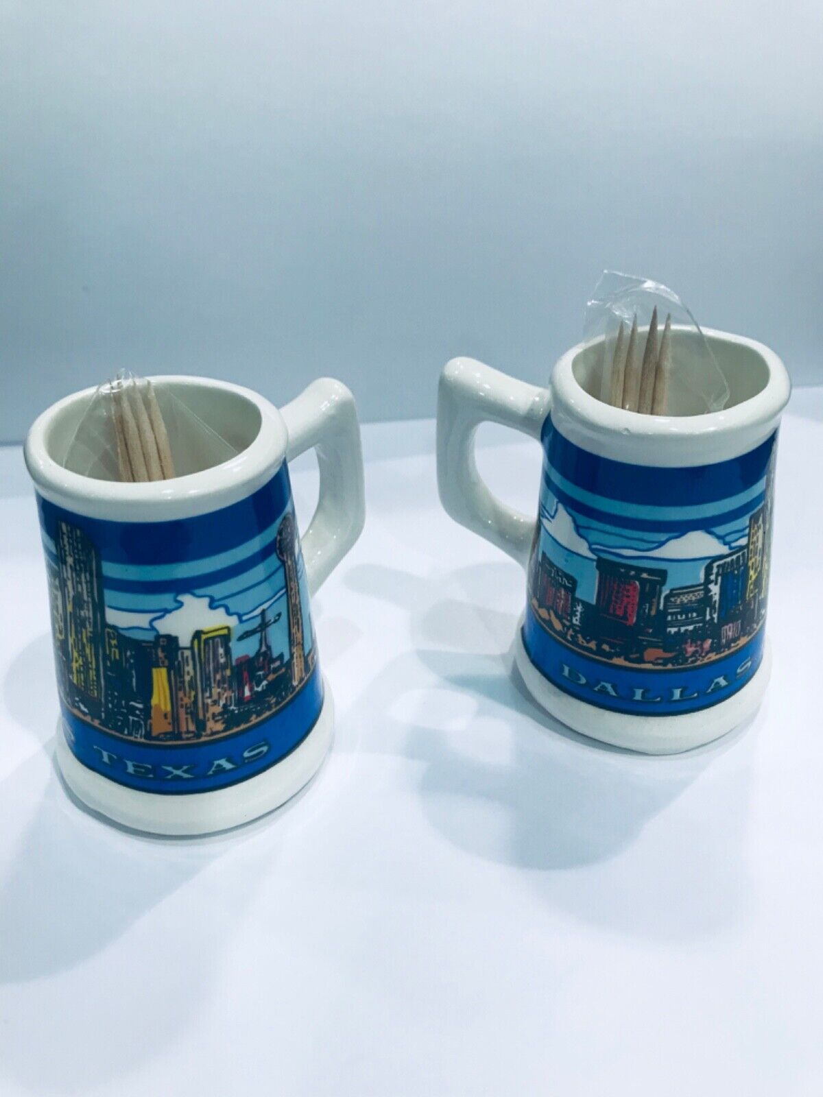 Mini Dallas Texas Ceramic Souvenir Mini Mug/Toothpick Holder 2 PC Pack 