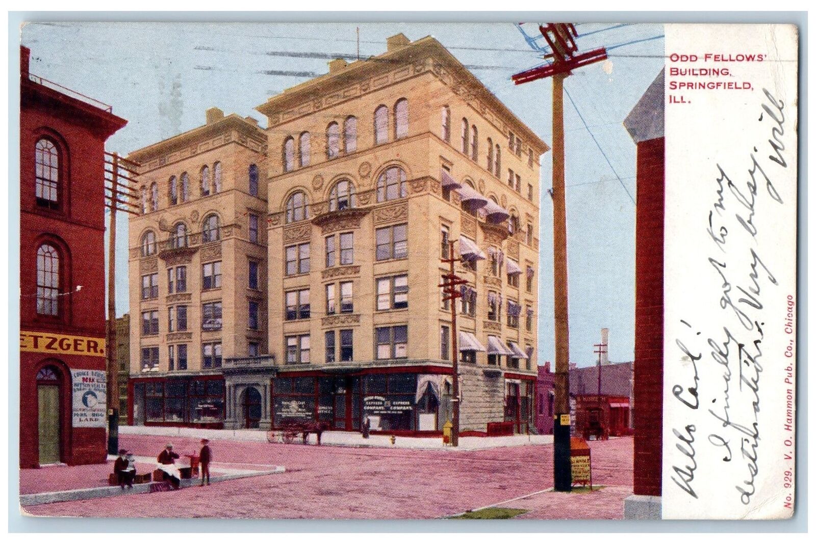 Springfield Illinois IL Postcard Odd Fellows Building Springfield Roadside 1907
