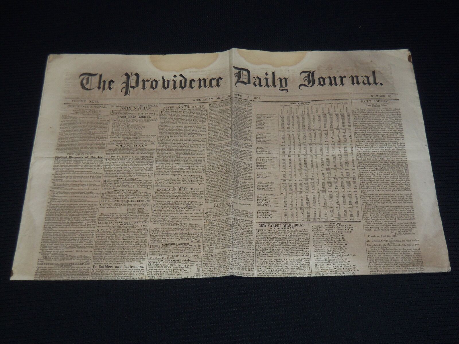 1855 APRIL 11 THE PROVIDENCE DAILY JOURNAL NEWSPAPER - THE ELECTION - NP 3877D