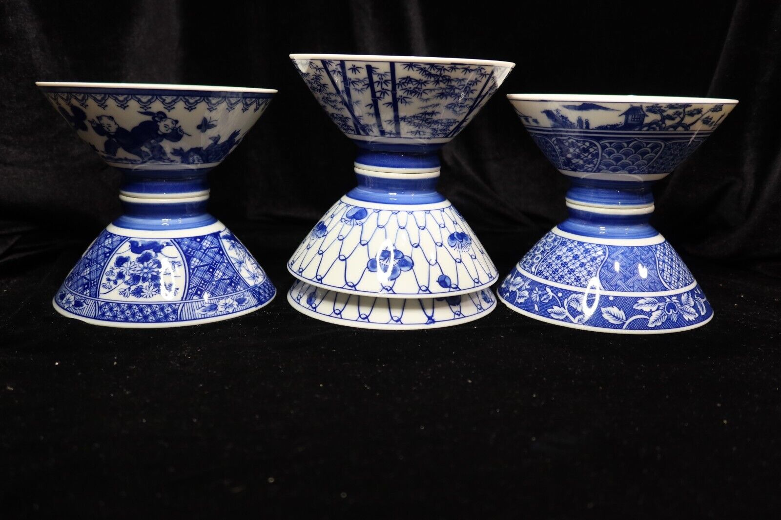 Chinese Blue & White Footed Rice Bowls 6 Various Designs 6\