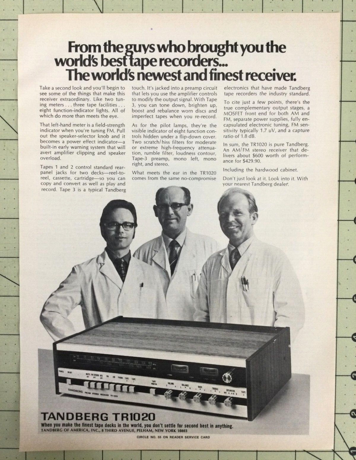 Rare 1973 Tandberg TR1020 Stereo Receiver Magazine Ad