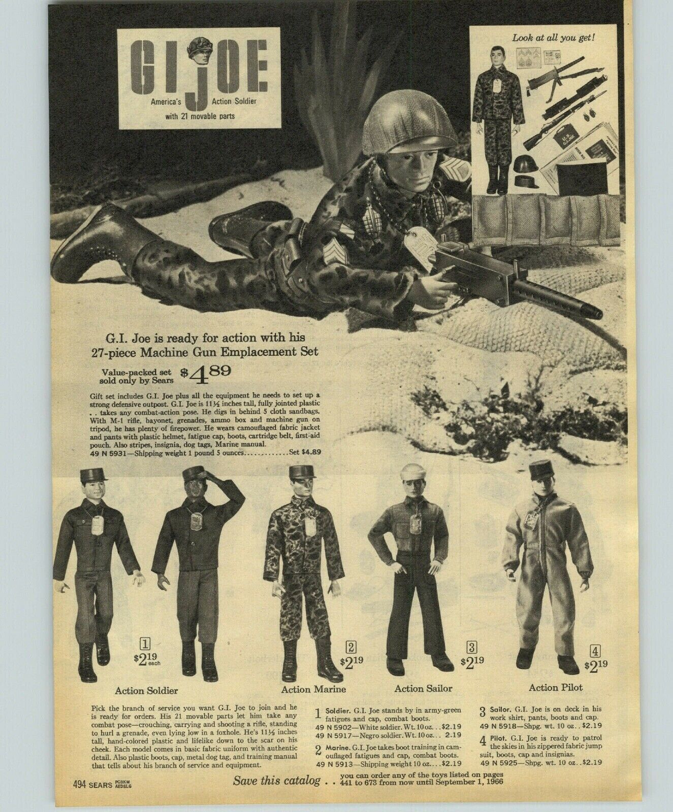 1965 PAPER AD GI Joe Toy Action Figure Machine Gun Johnny West Paratrooper