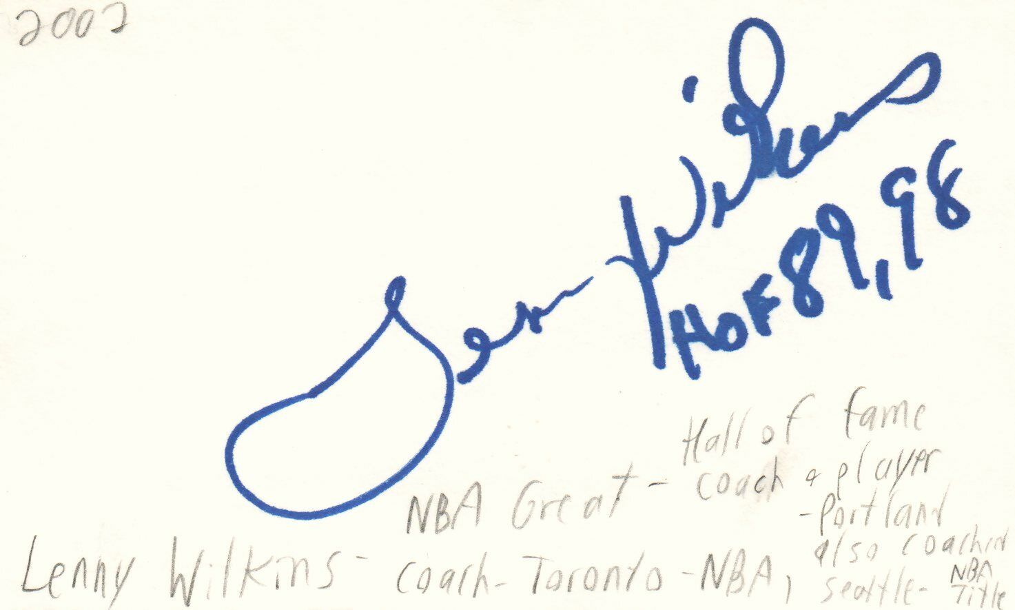 Lenny Wilkens College NBA HOF Coach Autographed Signed Index Card JSA COA