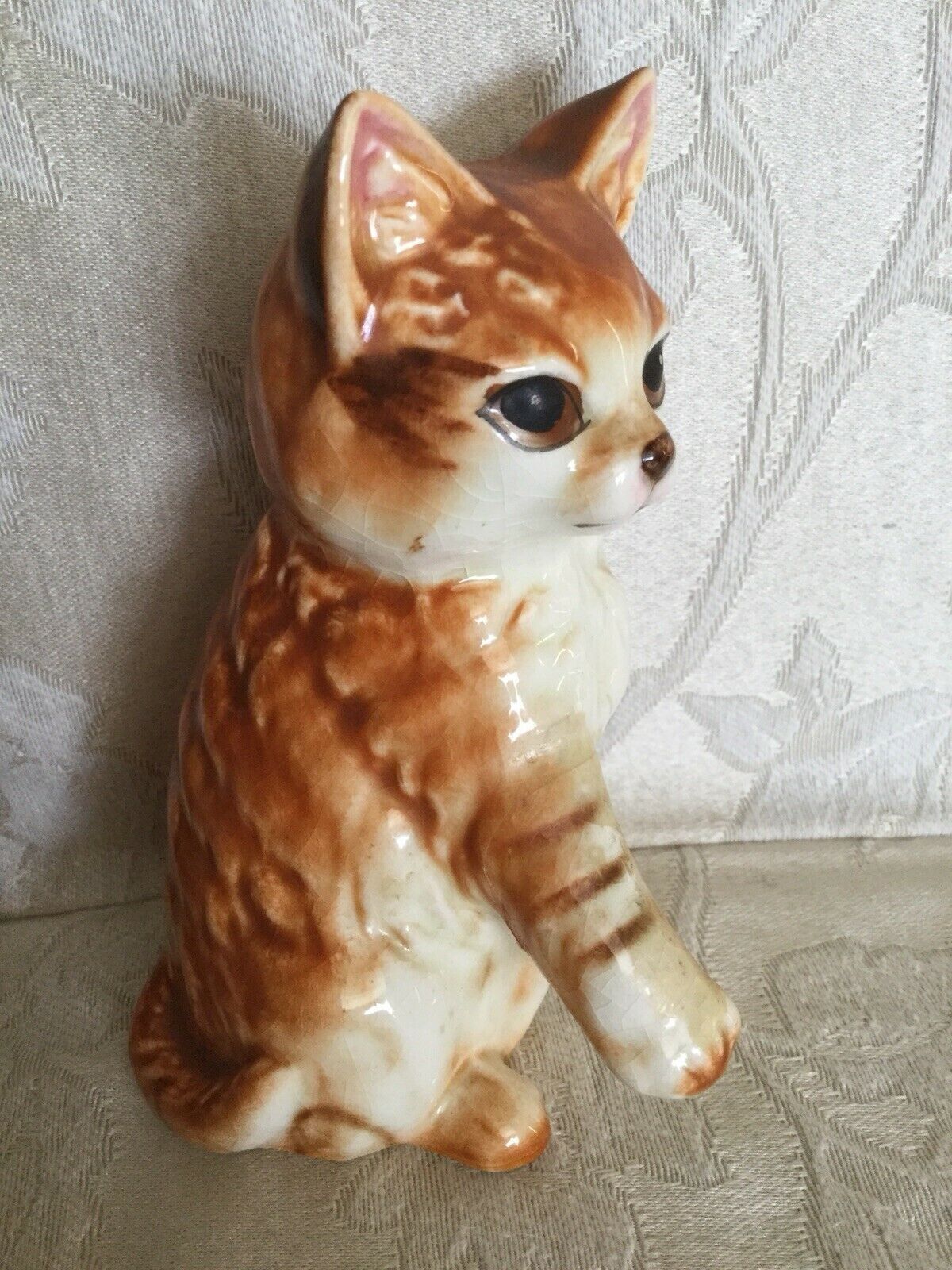 Vintage Ceramic Cat Figurine Orange Tabby Kitten Great Eyes Japan Foxy Look