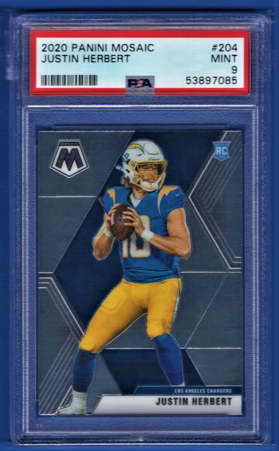 2020 Panini Mosaic #204 Justin Herbert RC Los Angeles Chargers Rookie PSA 9 NFL