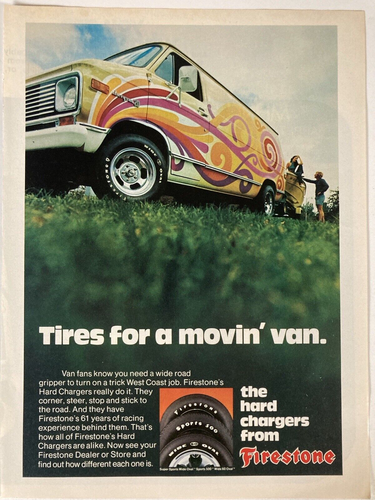 1973 Firestone Tire Print Ad Hard Chargers Chevrolet Van