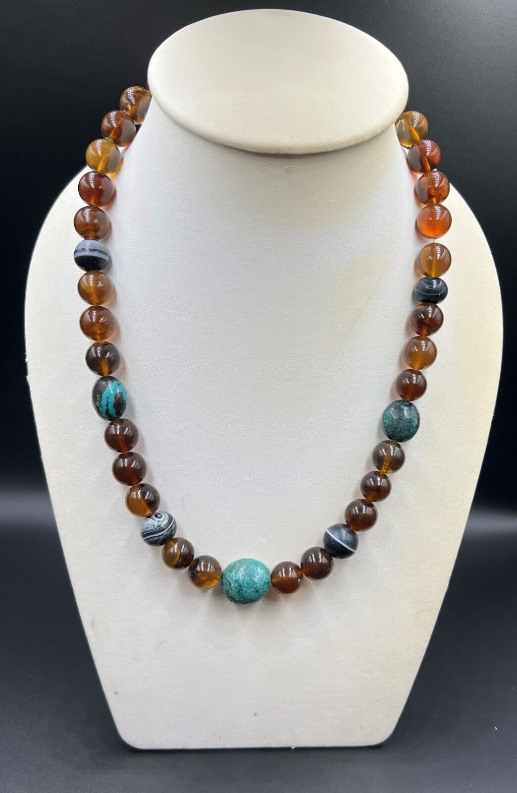 Necklace Vintage Himalayan Trible Jewelry Turquoise Amber Banded Agate Beads