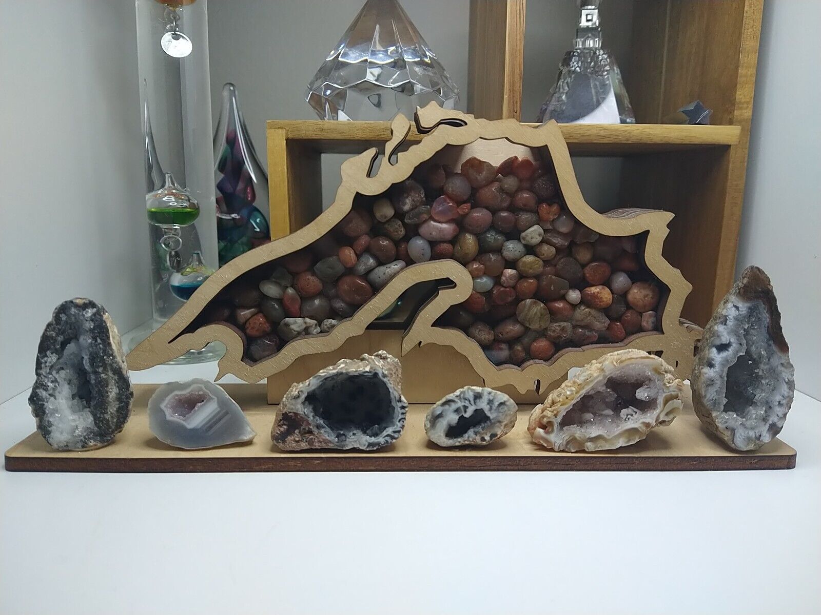 Lake Superior Shadow Box Filled With Lake Superior Agates & Geodes 