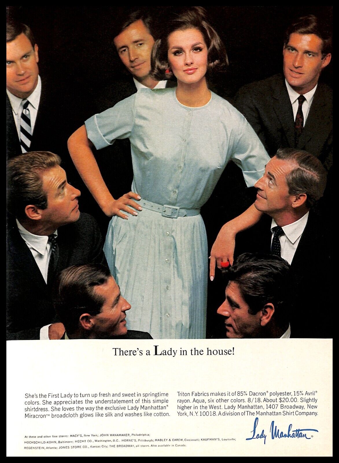 1965 Lady Manhattan Dress Vintage PRINT AD Miracron Broadcloth Fashion