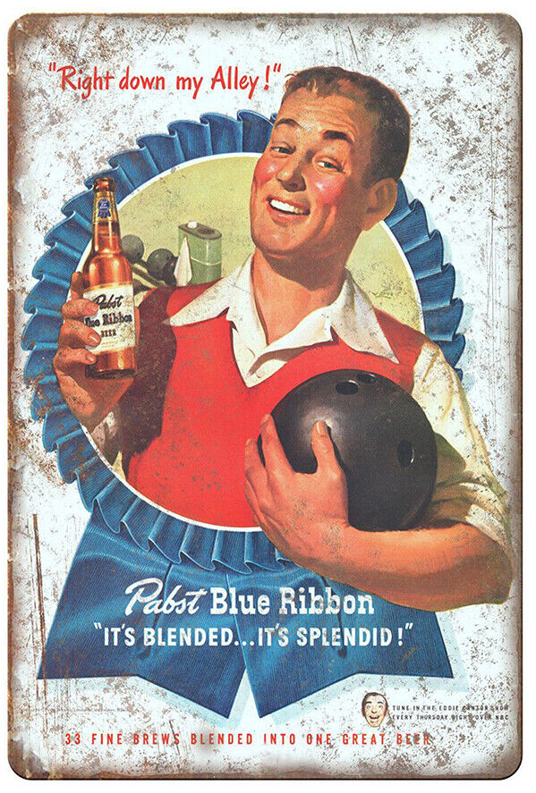 Pabst Blue Ribbon Beer - Bowling - Vintage Advertising Poster - Beer and Wine