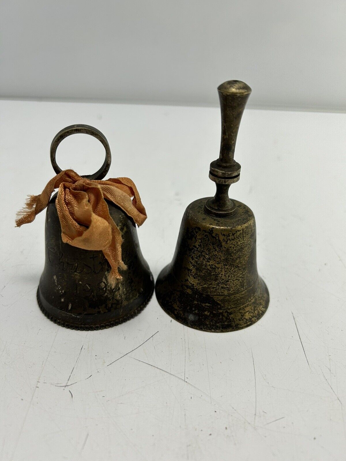 vintage silver-plated bell ring ding dinger solid metal unique set of 2