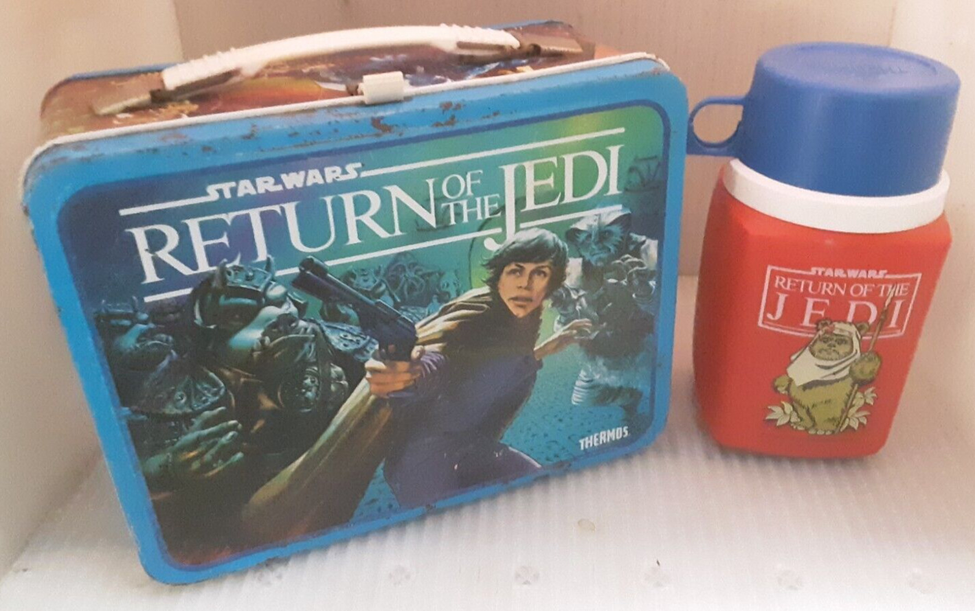 ~RARE 1983 Return Of The Jedi Metal Lunch Box & Thermos Very Nice Lunchbox Set