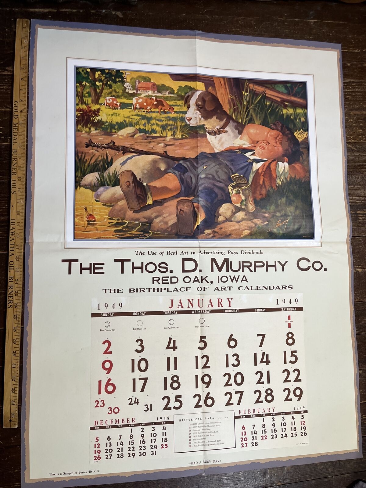 1949 Salesman Copy Calendar Had A Busy Day Red Oak, IA Series 49 R 3 RARE VTG