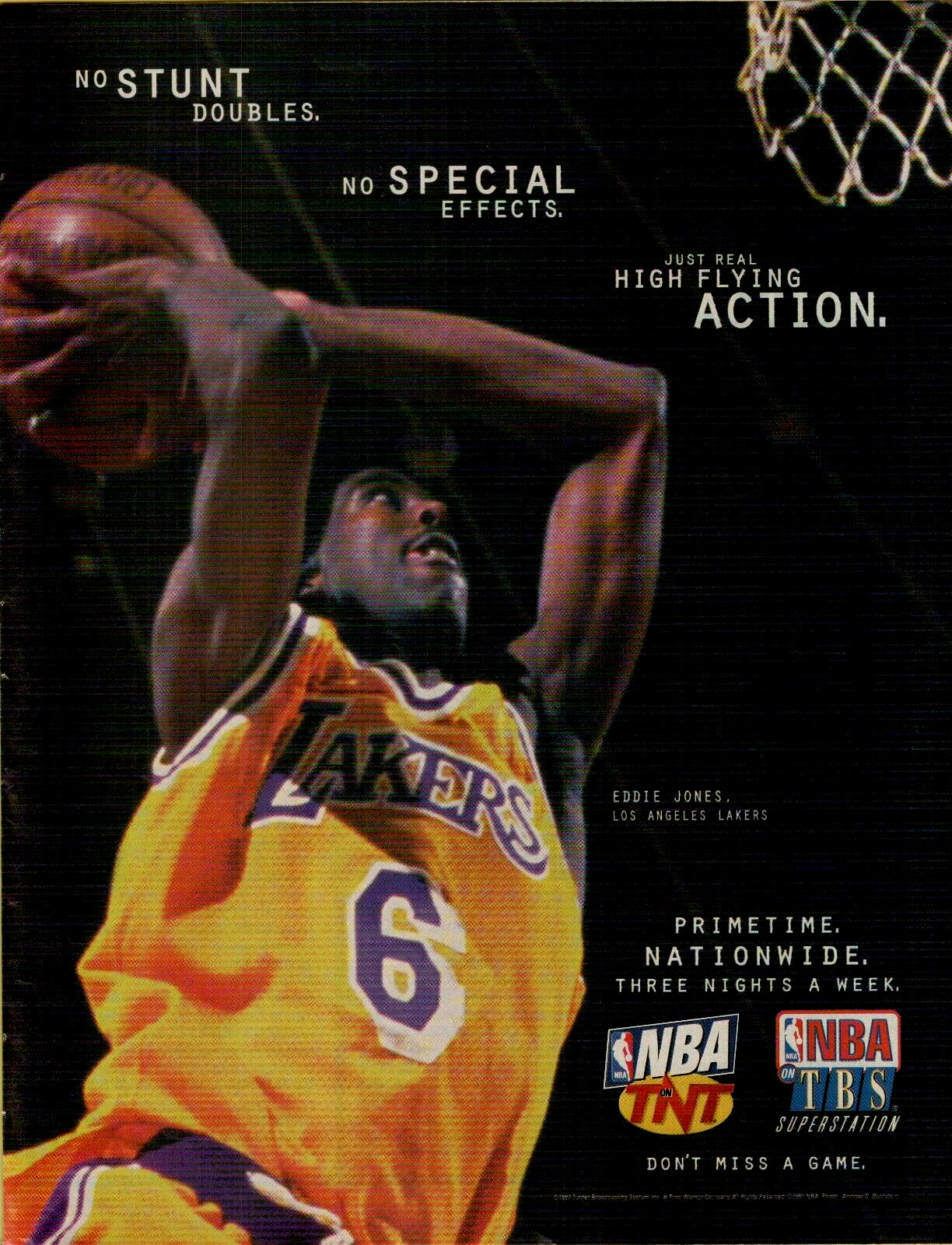 1997 NBA on TNT TBS LA Lakers Eddie Jones No Stunt Double photo VINTAGE PRINT AD