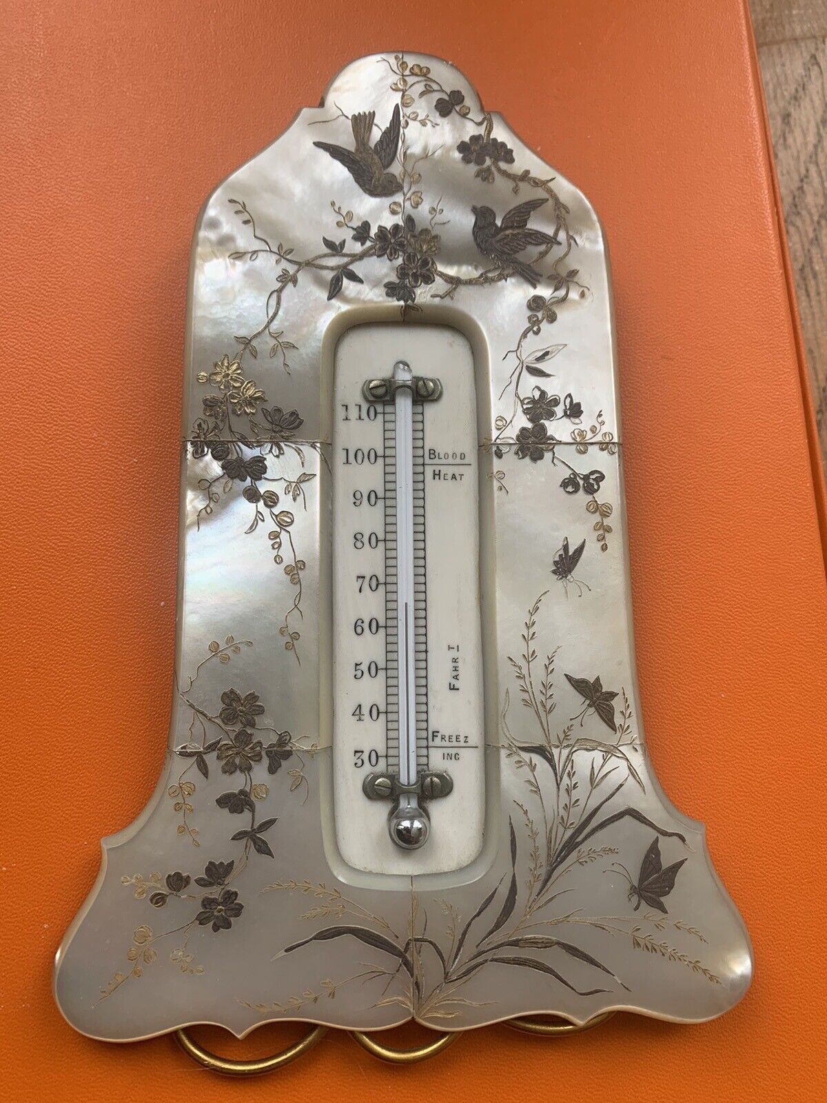 Exquisite Antique Mother Of Pearl Palais Royal Desk Thermometer 19th Century