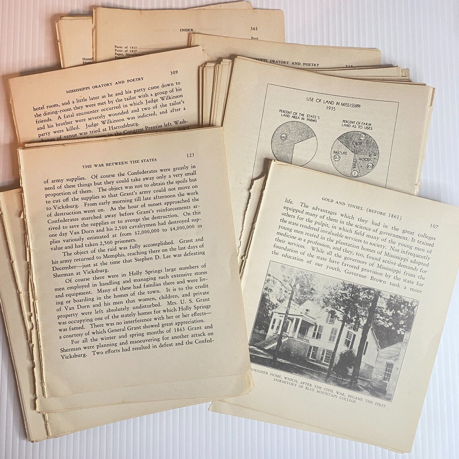 Vintage Book Craft Paper Pages - 1937 Mississippi Text Diagrams Photos