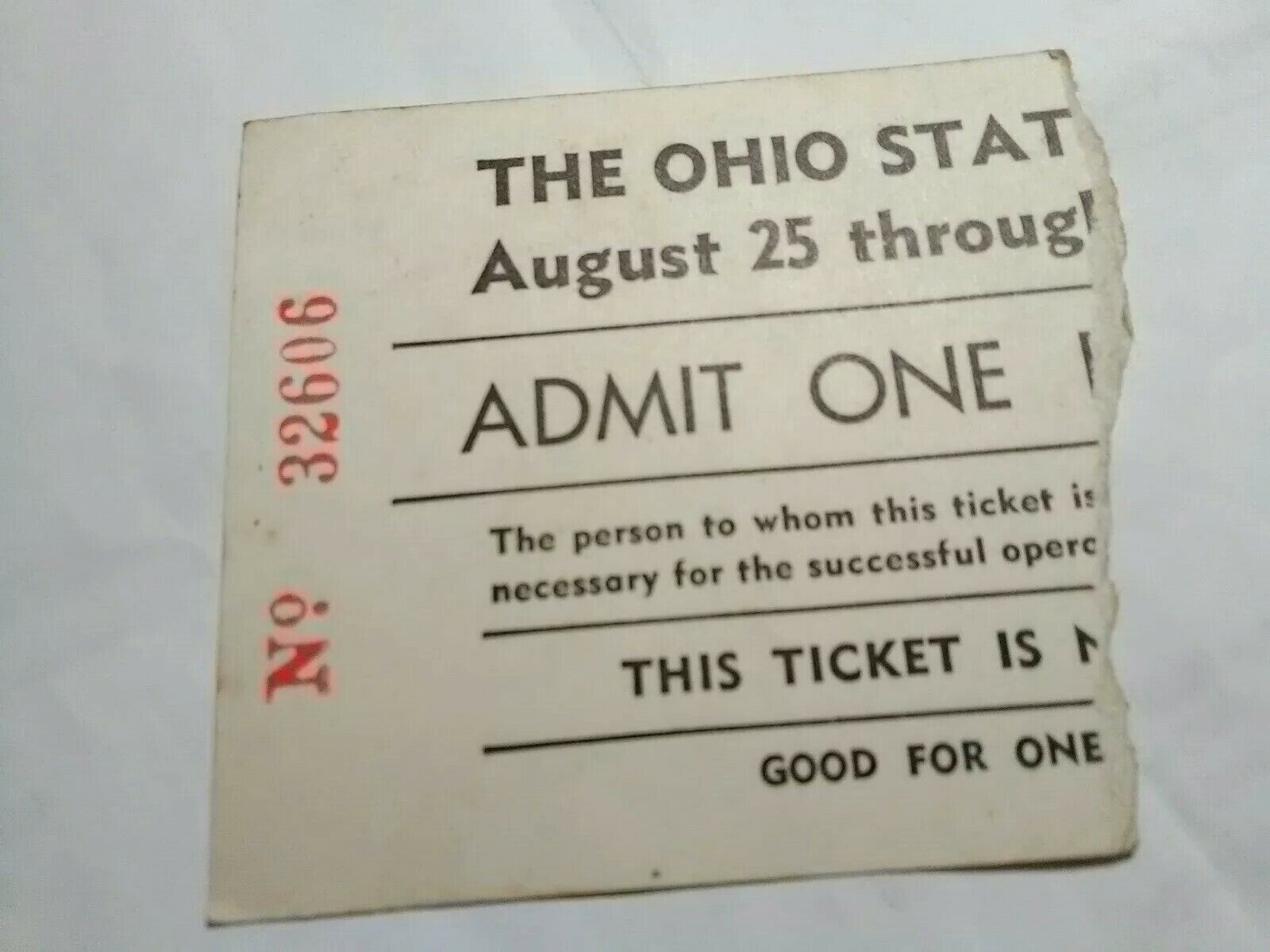 Super Rare Vintage Original Ohio State Fair? Ticket Stub August 25th Admit One