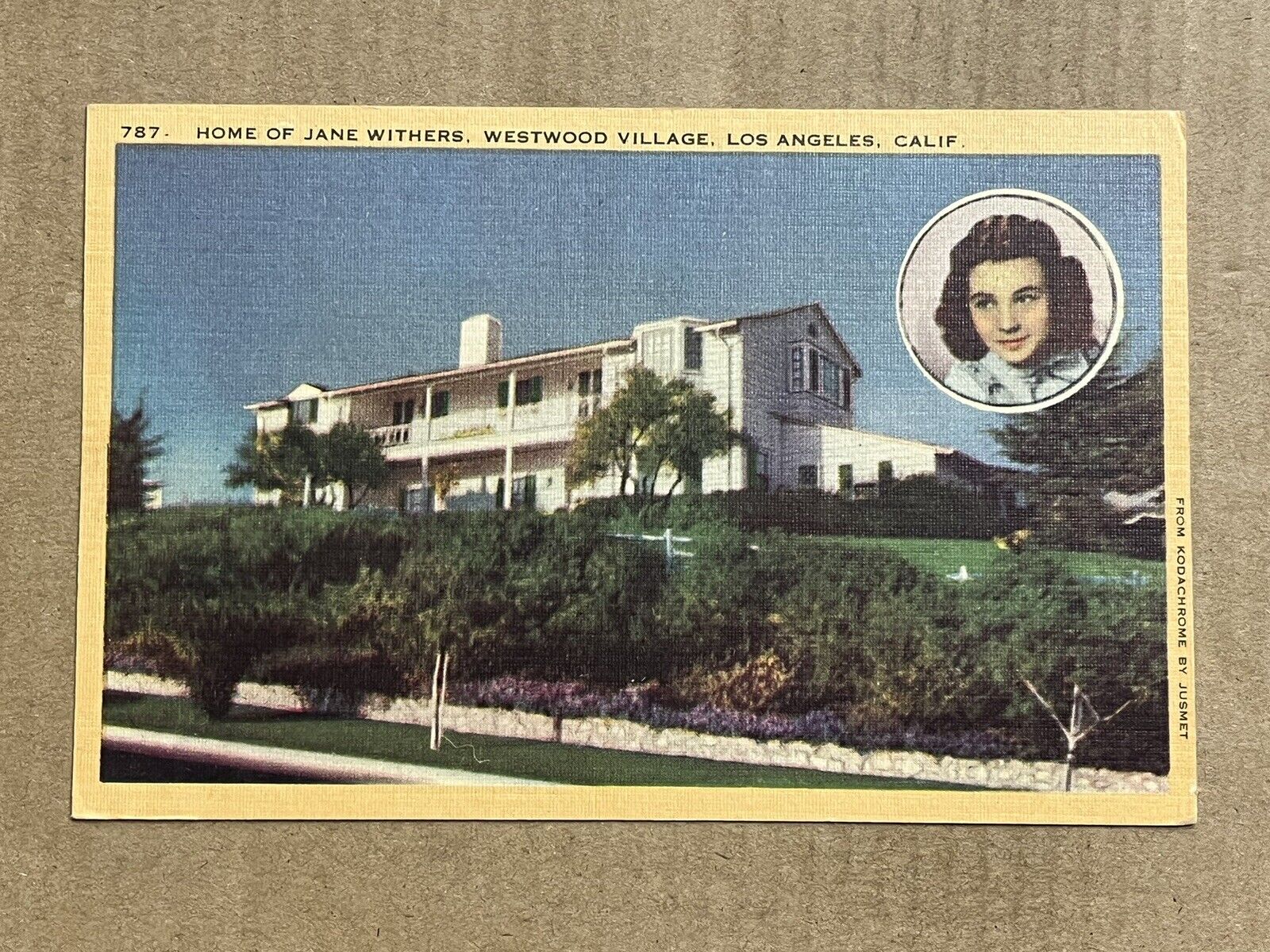 Postcard Los Angeles California Westwood Village Jane Withers Movie Actress Home