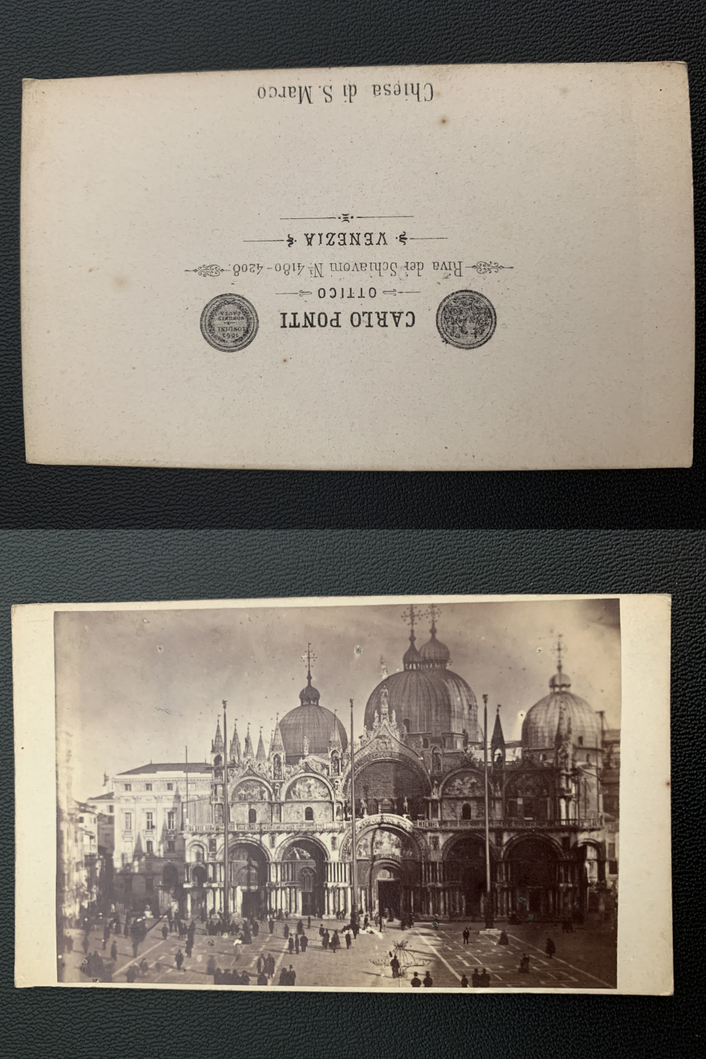 Ponti, Italia, Venezia, San Marco Vintage Albumen Business Card, CDV.  Shooting
