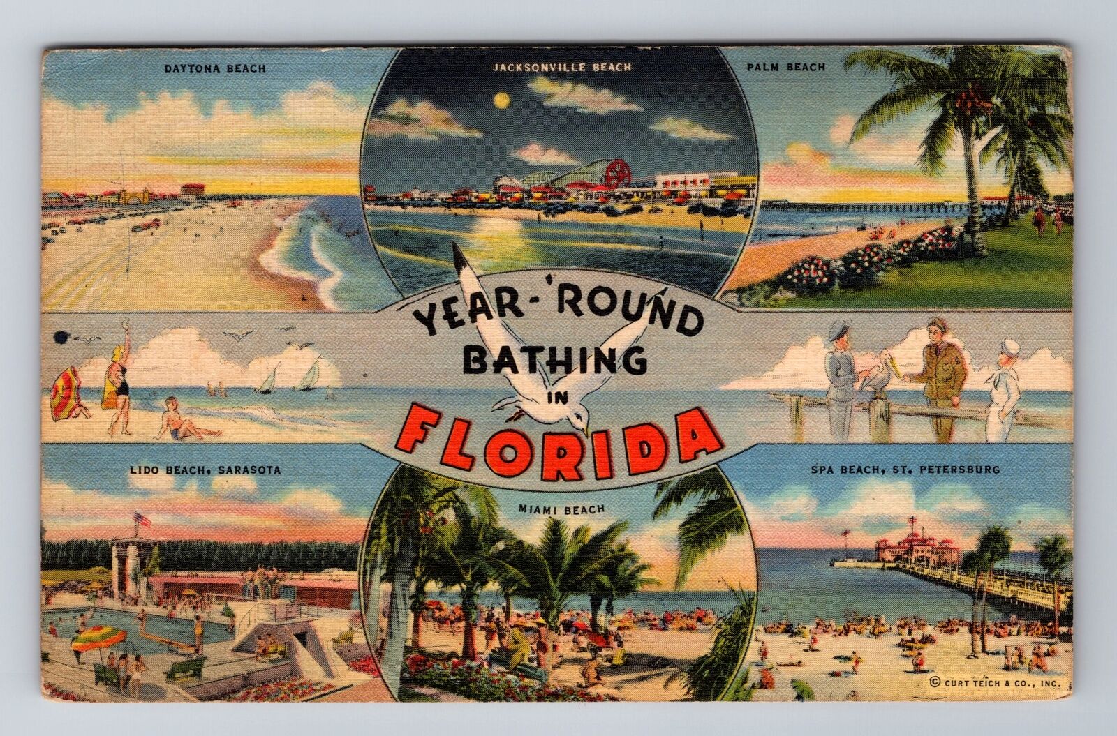 FL-Florida, General Greetings, Vintage Beach Scenes, c1935 Vintage Postcard