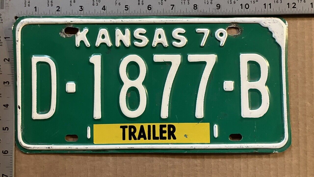 1979 Kansas dealer trailer license plate D 1877 B rare sticker type 10803