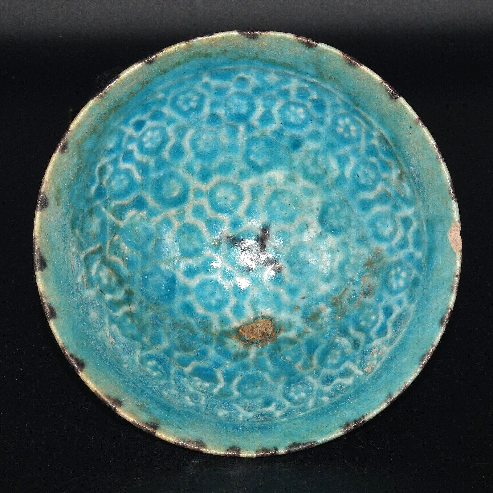 Intact Large Ancient Islamic Kashan Ceramic Pottery Bowl Circa 13th Century AD
