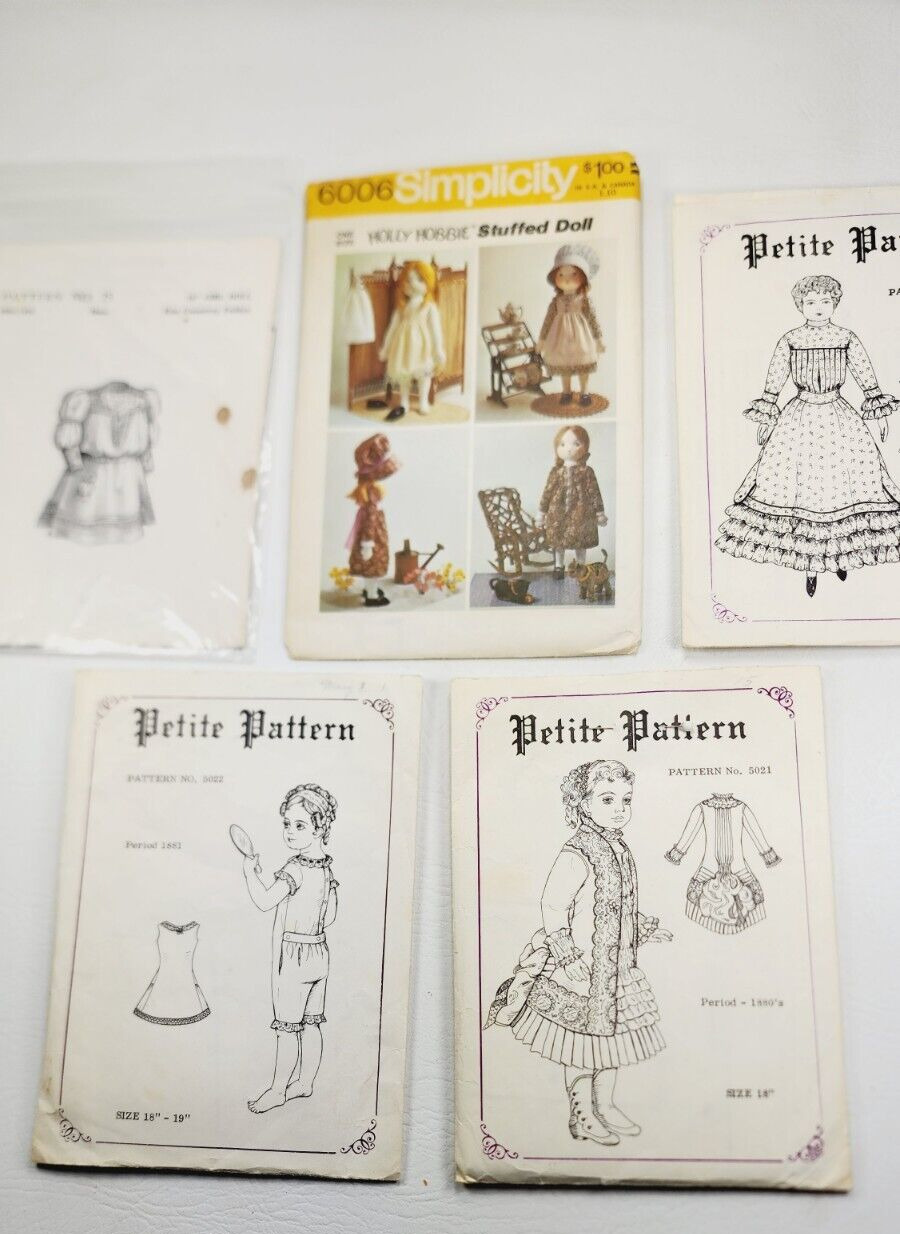 5 VINTAGE late 1800's Doll CLOTHES PATTERNS Holly Hobby Antique Easy Sew Designs