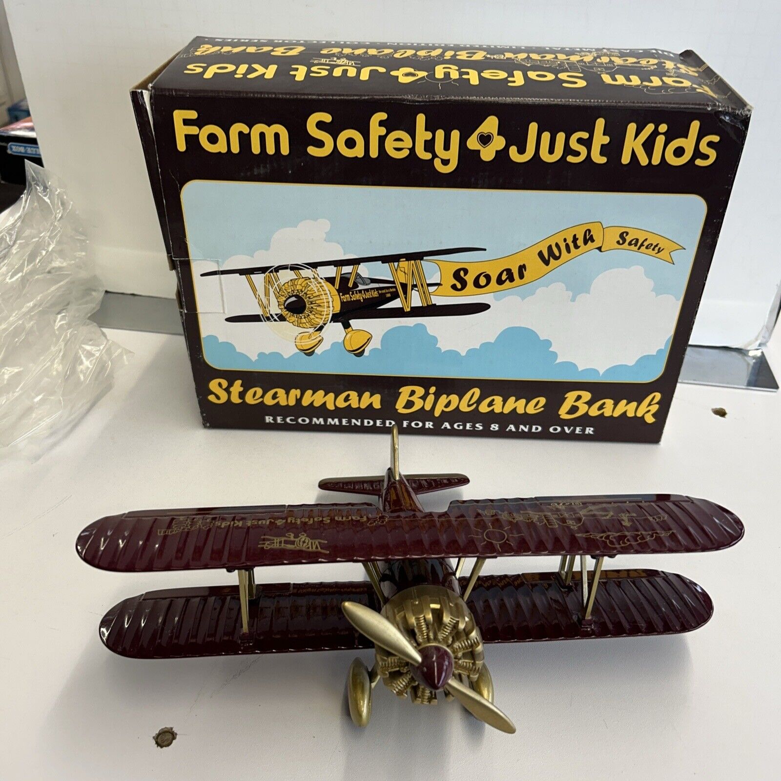 Spec Cast Farm Safety 4 Just Kids Stearman Biplane Bank Airplane 1993