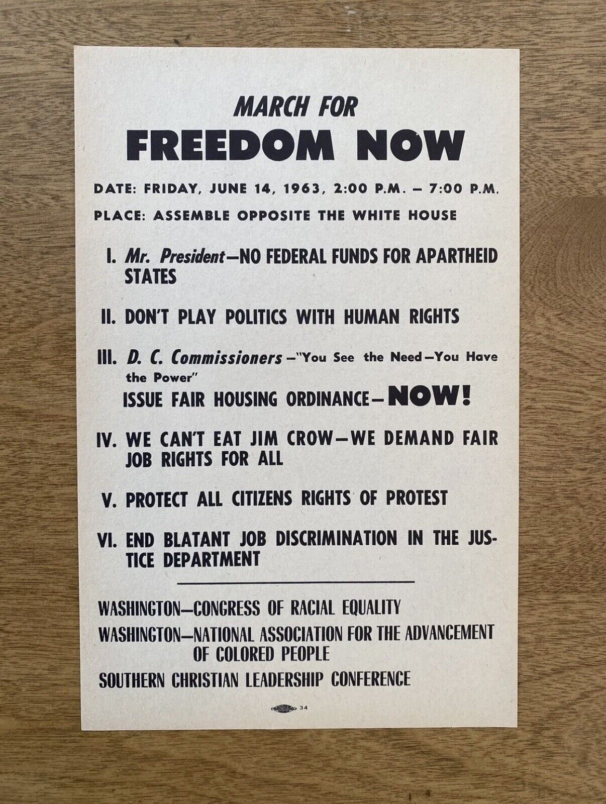 Malcolm X RF Kennedy June 14, 1963 Freedom Protest Handbill Wash DC Medgar Evers