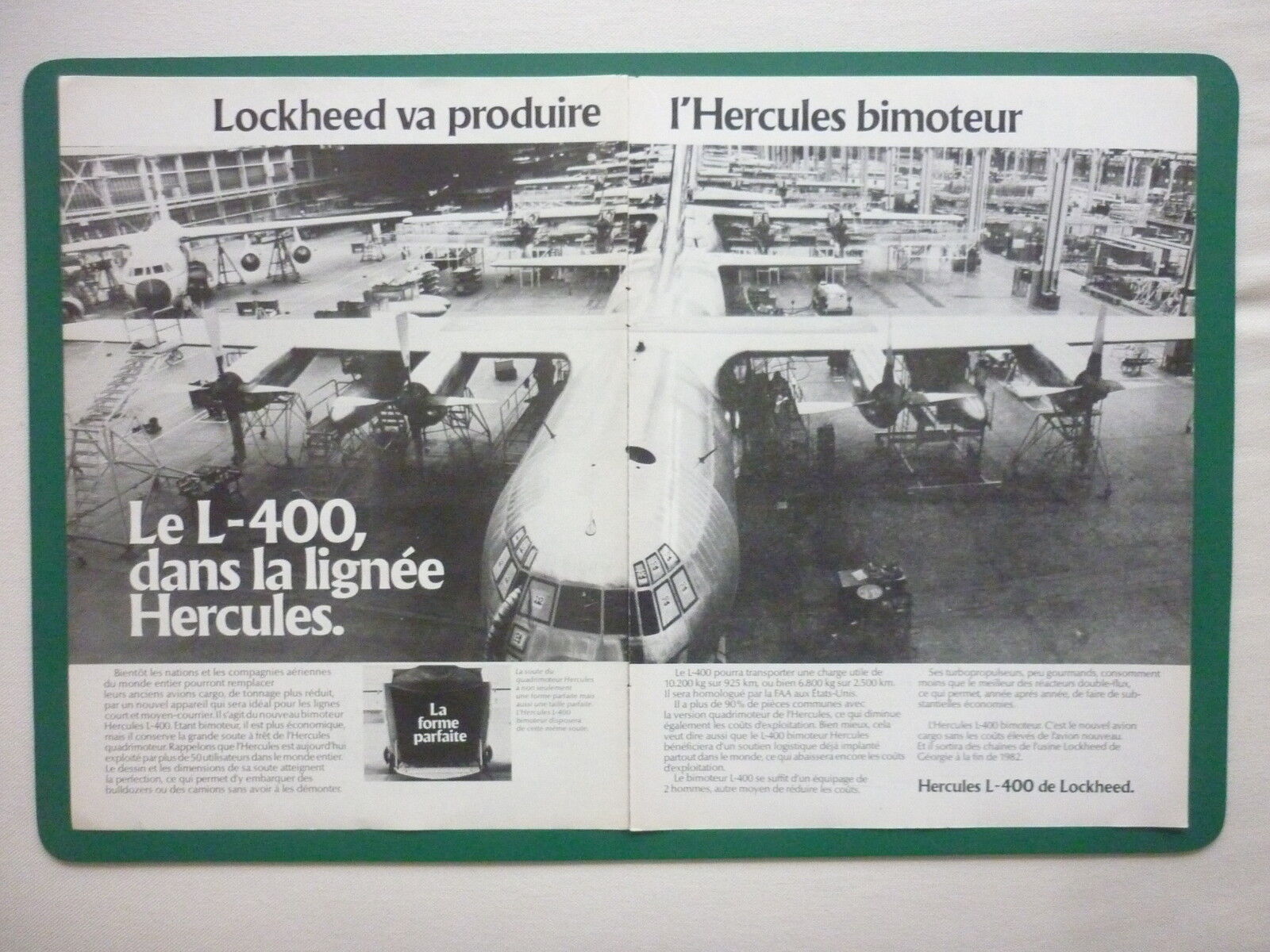 3/1980 PUB LOCKHEED AVION CARGO HERCULES L-400 ASSEMBLY LINE ORIGINAL FRENCH AD