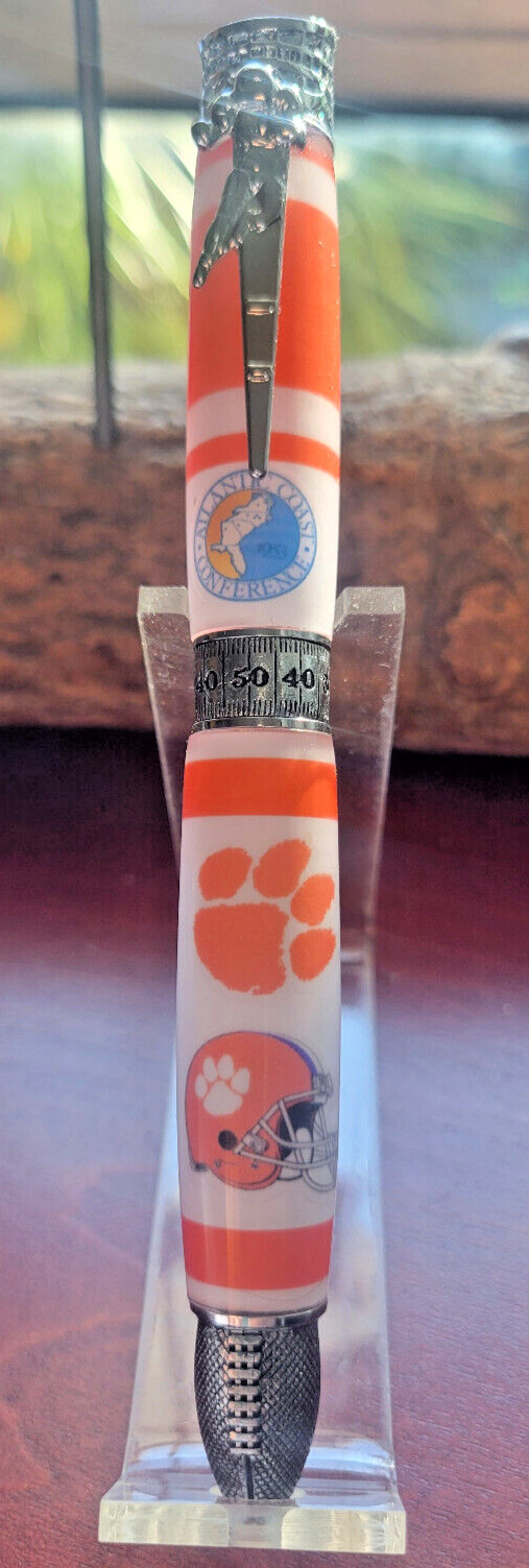 Clemson Tigers Hand Turned Acrylic Football Ballpoint Pen, Chrome Detail