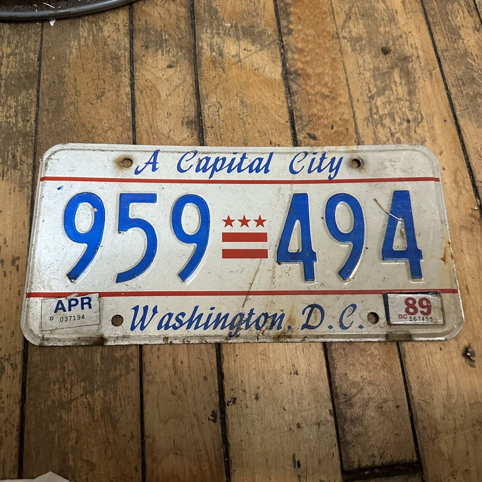 1989 Washington DC District License Plate Low Number Capital City 959 494