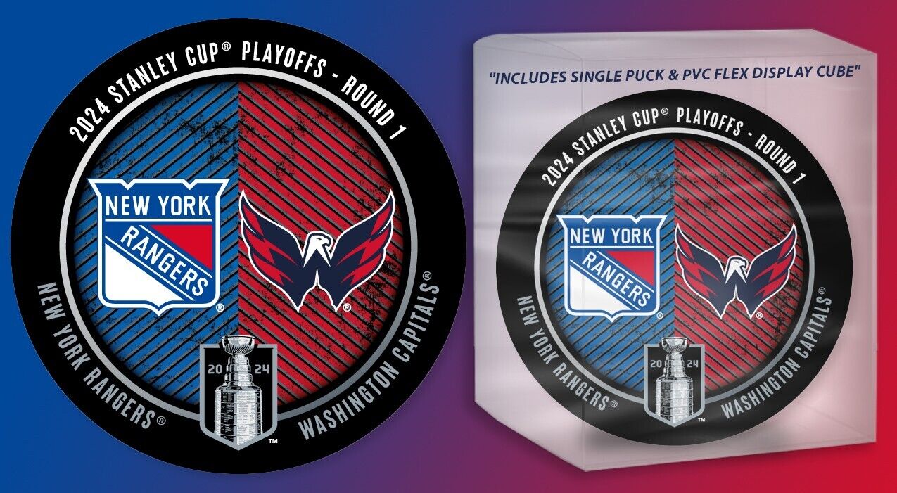 2024 NHL STANLEY CUP PLAYOFFS PUCK ROUND 1 NEW YORK RANGERS CHAMPIONS CAPITALS