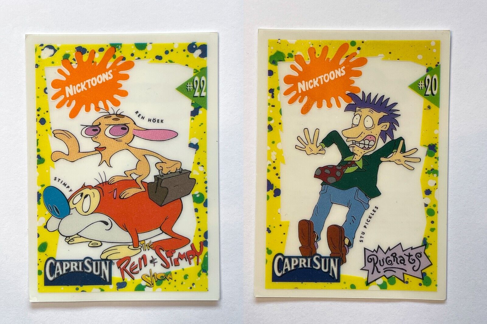 1992 Capri Sun Nicktoons Decals Ren Hoek & Stimpy #22 and Stu Pickles #20