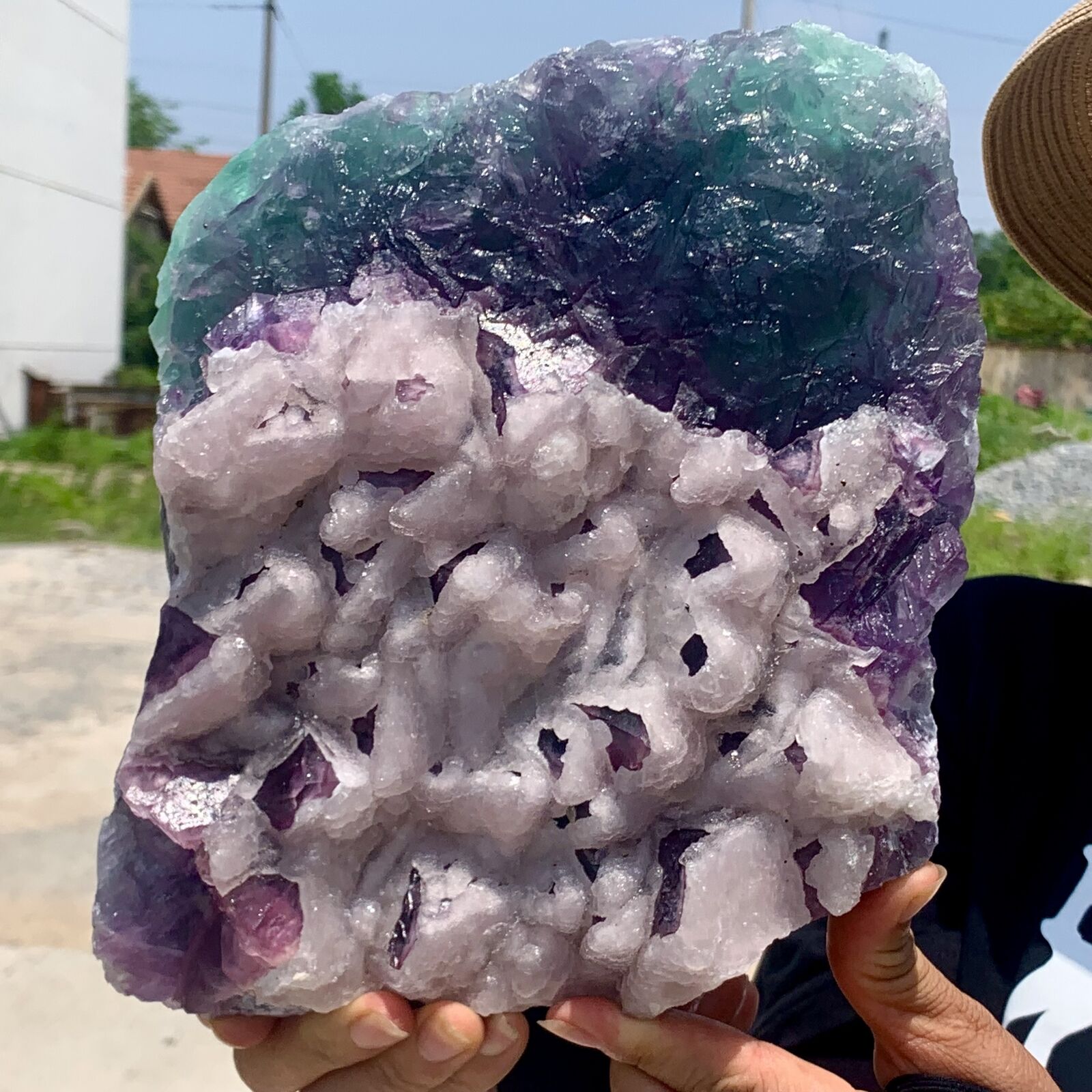 8.98LB Rare crystal samples of transparent purple cubic fluorite/China