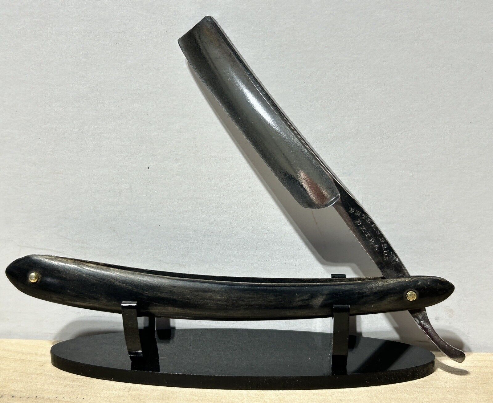Vintage Peter\'s Bros EXTRA Straight Shaving Razor - Steer Horn Scales - Sharp