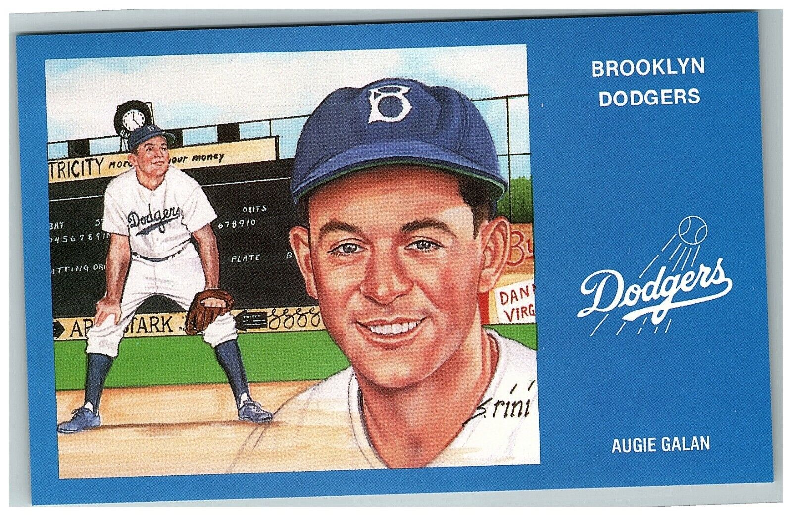 1991 #9 Augie Galan Of Rini Mlb Susan Brooklyn Postcard Dodgers Art Series 2