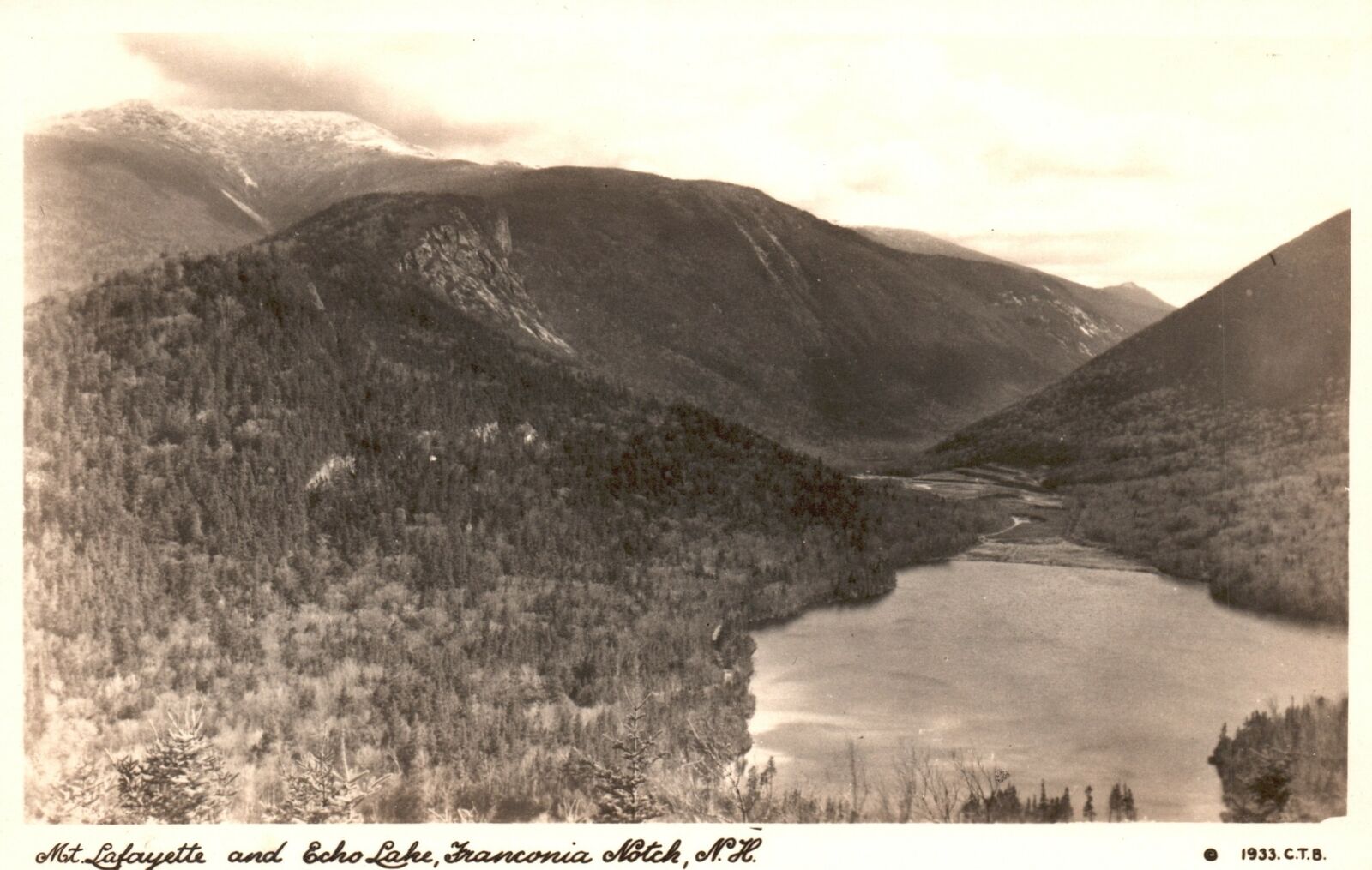 Vintage Postcard Real Photo Mount Lafayette Echo Lake Franconia Notch NH RPPC