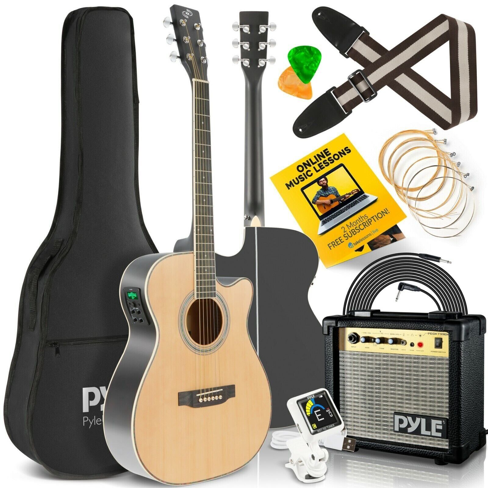 Pyle 40” Inch 6-String Electric Acoustic Guitar -W/Digital Tuner & Accessory Kit