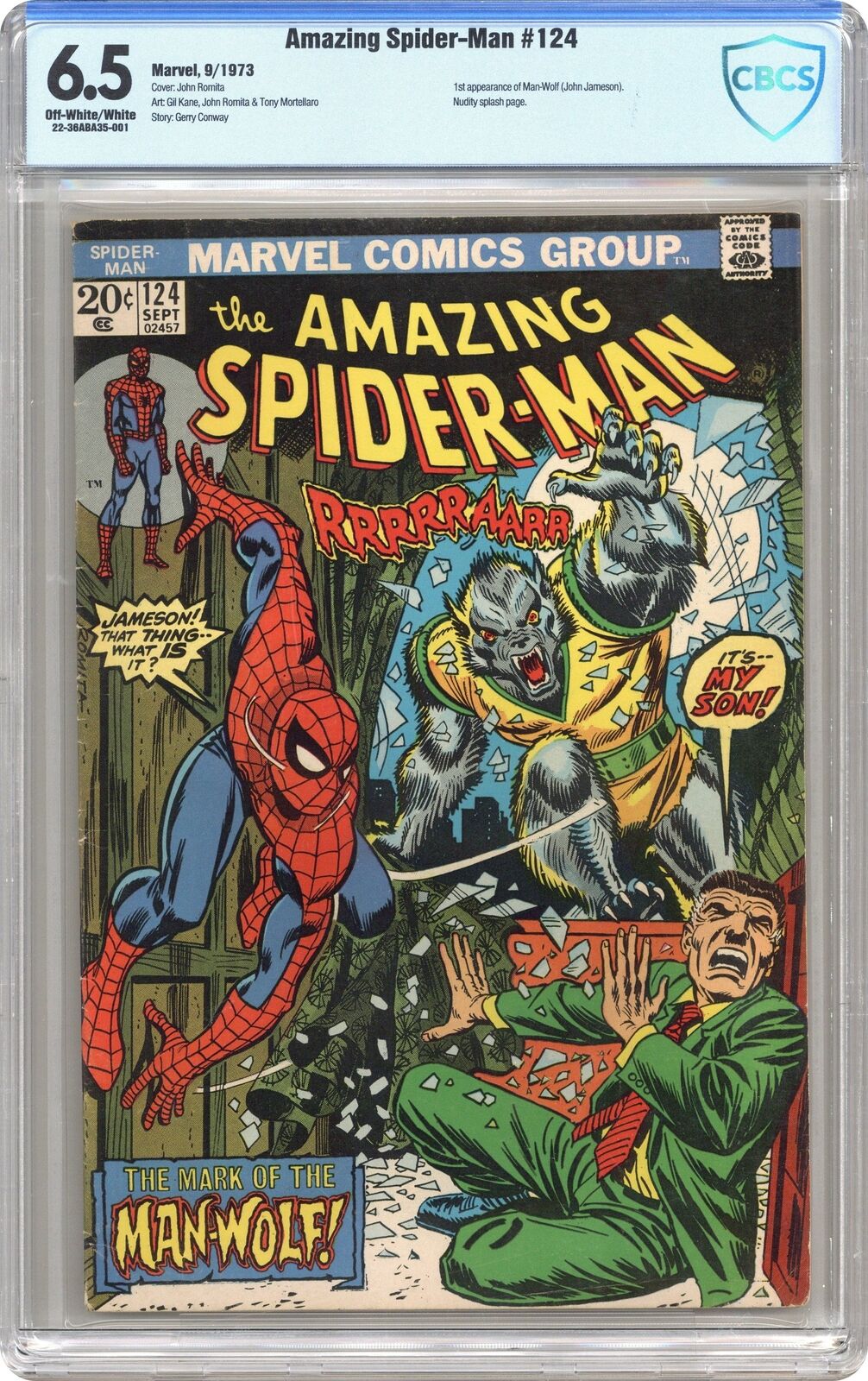 Amazing Spider-Man #124 CBCS 6.5 1973 22-36ABA35-001 1st app. Man-Wolf