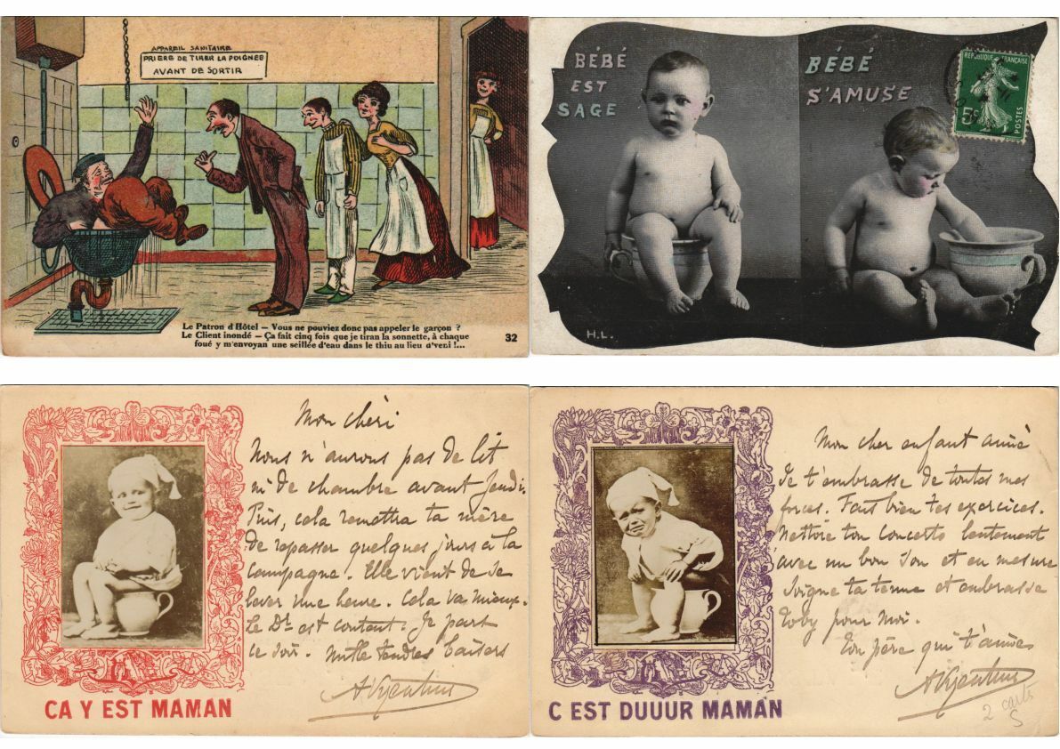 TOILETS MOSTLY BABIES ON PEE POTS 105 Vintage Postcards (L4081)