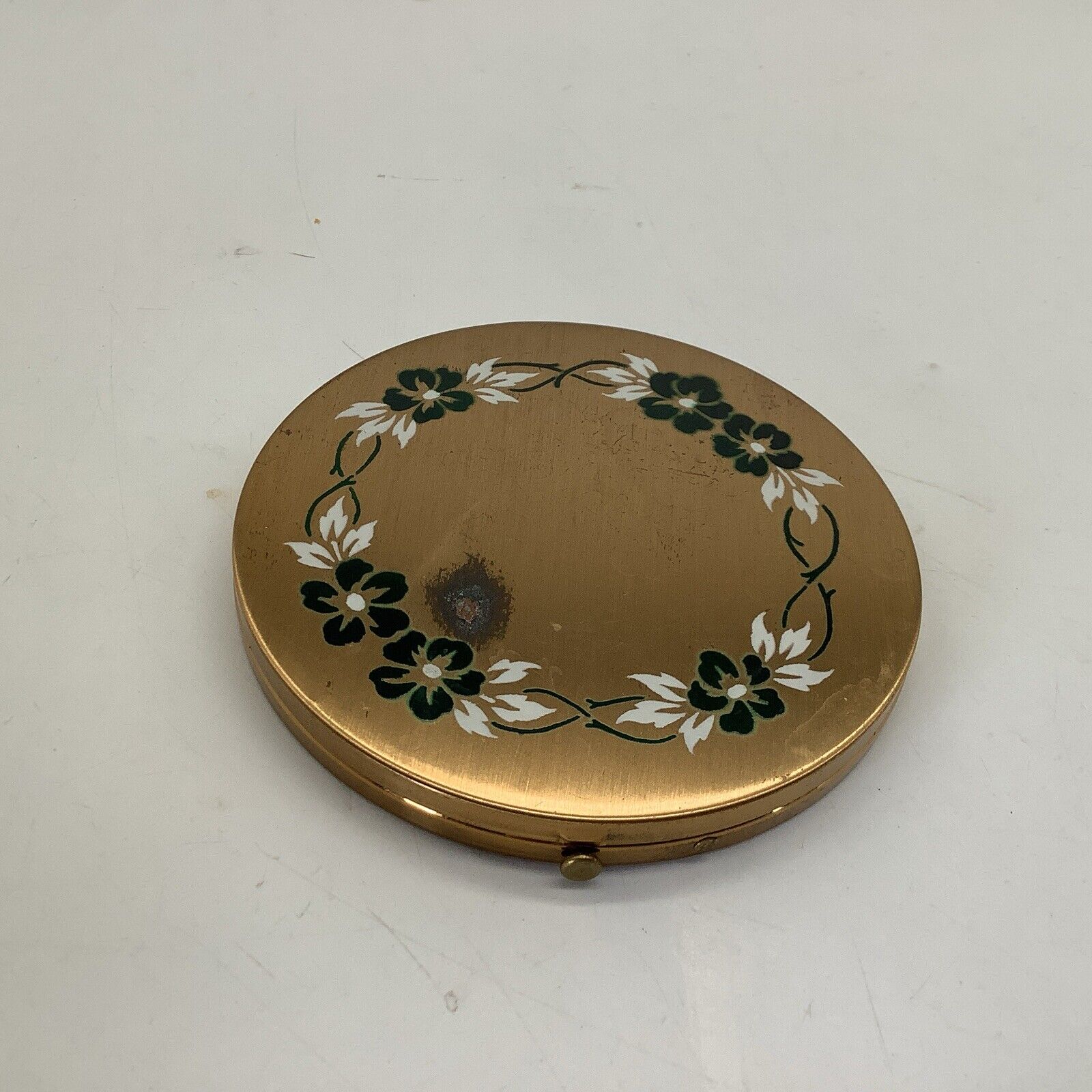 Large Rex Fifth Avenue Vintage Gold Flower Makeup Compact with Mirror 4” Unused