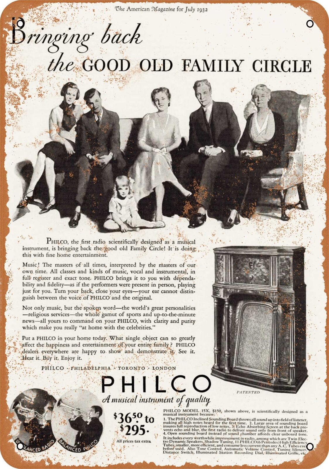 Metal Sign - 1932 Philco Radios - Vintage Look Reproduction