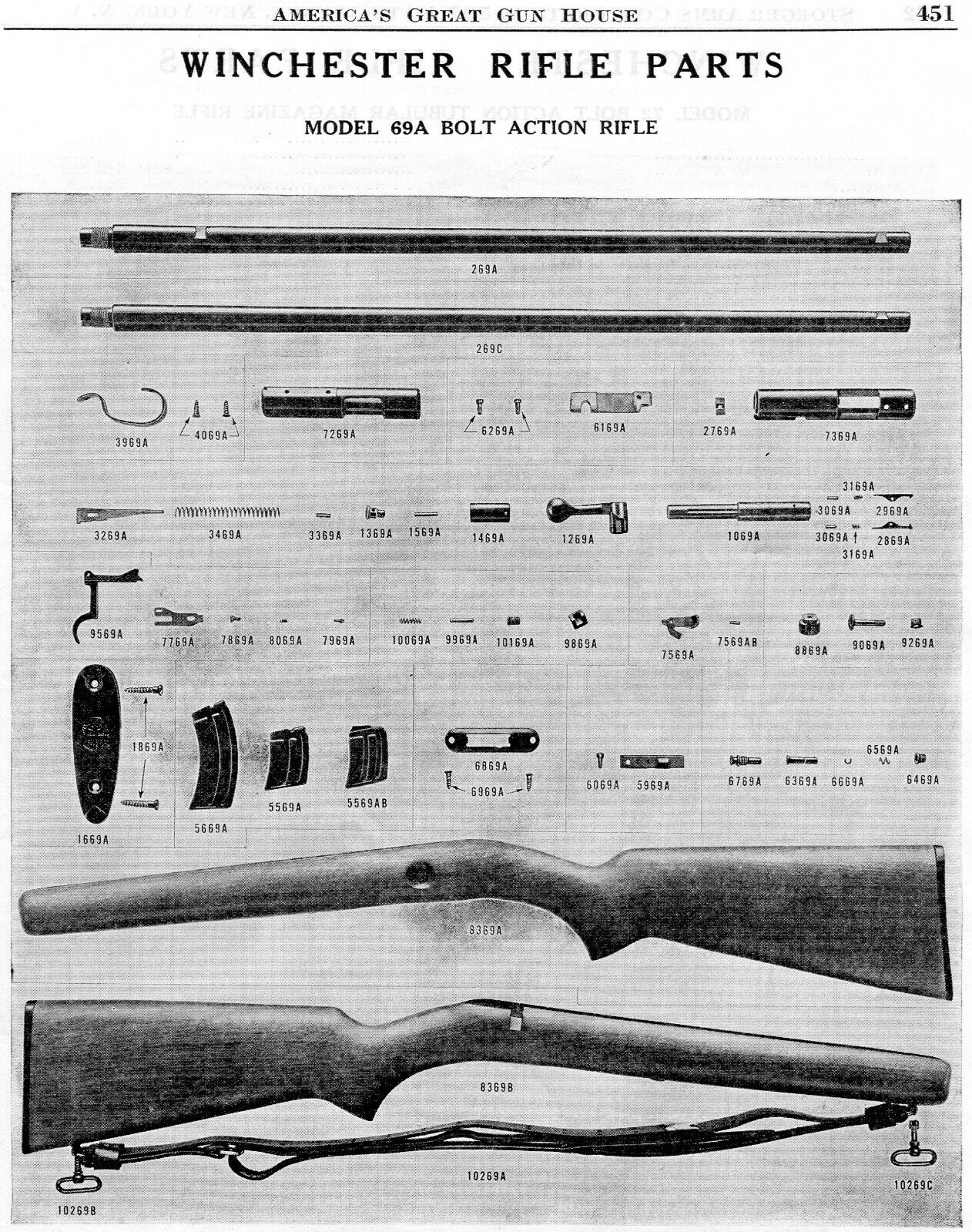 1953 4pg Print Ad of Winchester Model 72 69A & 75 Rifle Parts List