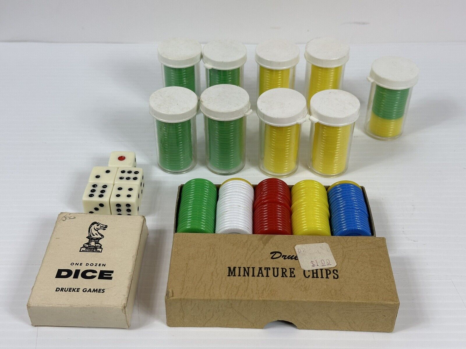 Vintage Drueke Mini Poker Chips Red Blue White Yellow Green Drueke Games Dice
