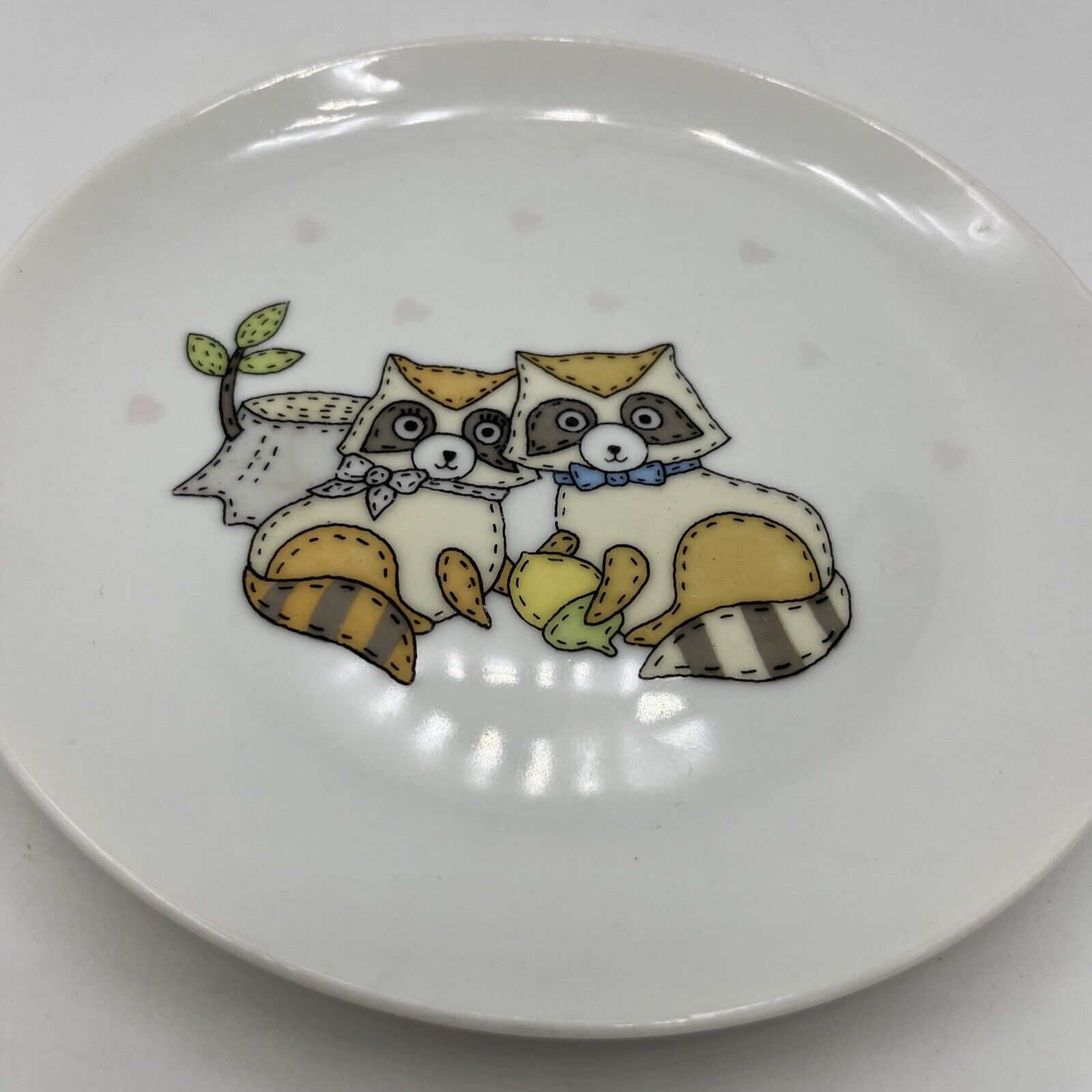 vintage child\'s plate Raccoons And Hearts Kohzan Japan 6 1/2\