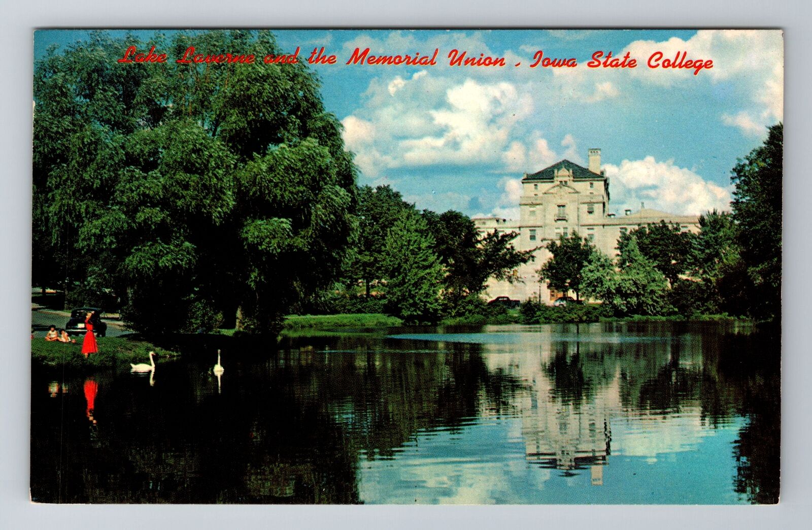 Ames IA-Iowa, Lake Laverne And Memorial Union, Antique Souvenir Vintage Postcard