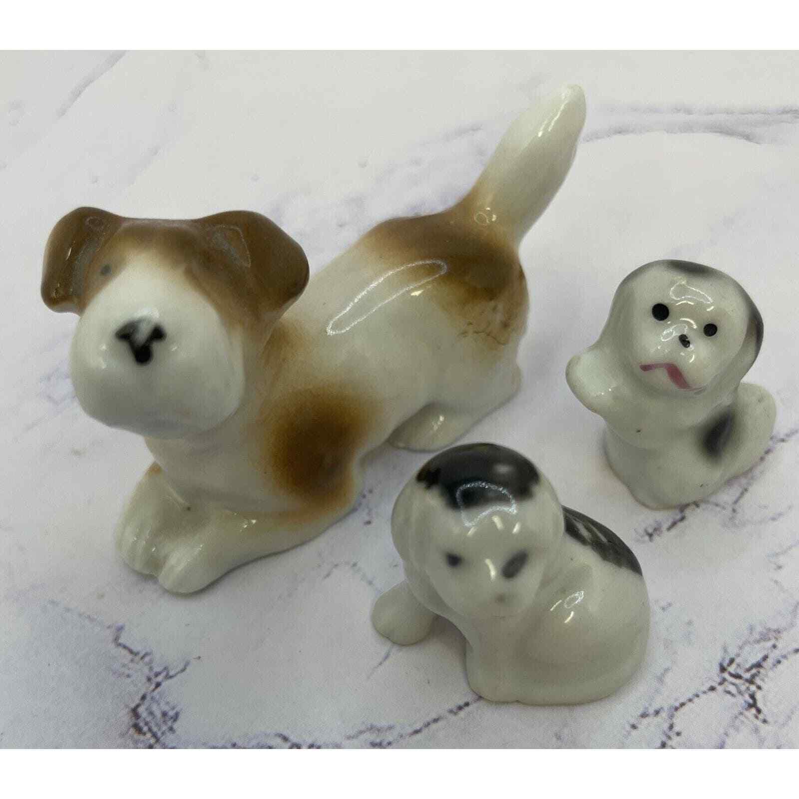 Japan Figurine Dog & 2 Miniature Tiny Puppy Dog Lot of 3 Figurines VTG **read**